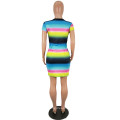 Wholesale cheap 2021 women new style rainbow printed high quality short sleeve fashion sexy elegant casual slim t shirt dress